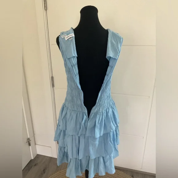 NEW Calvin Klein Blue Smocked & Tiered Sleeveless Dress. - Picture 5 of 14